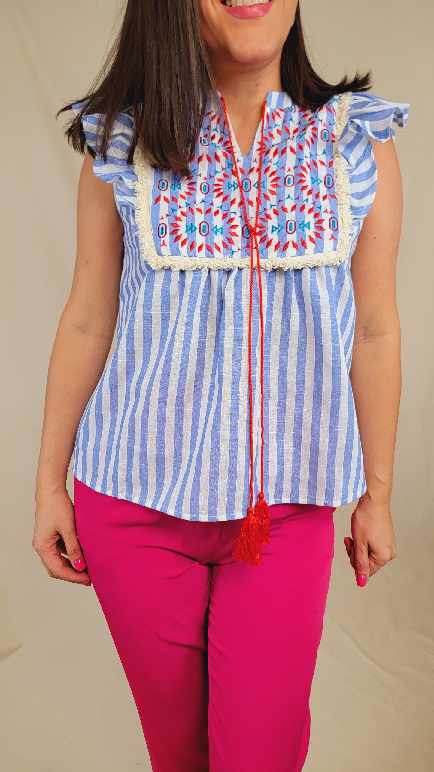 Striped Embroidered Top