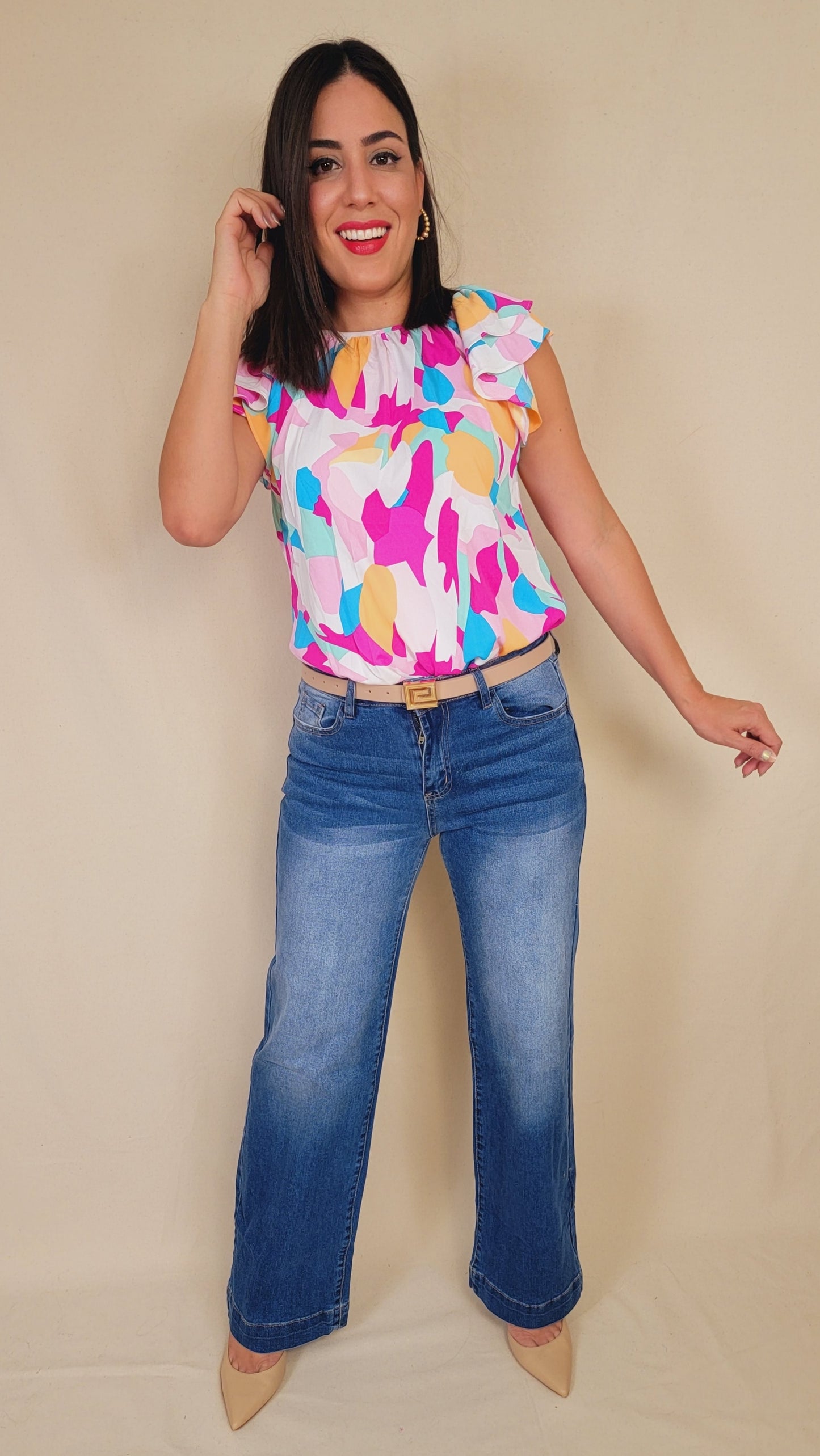 Abstract Short Sleeve Top