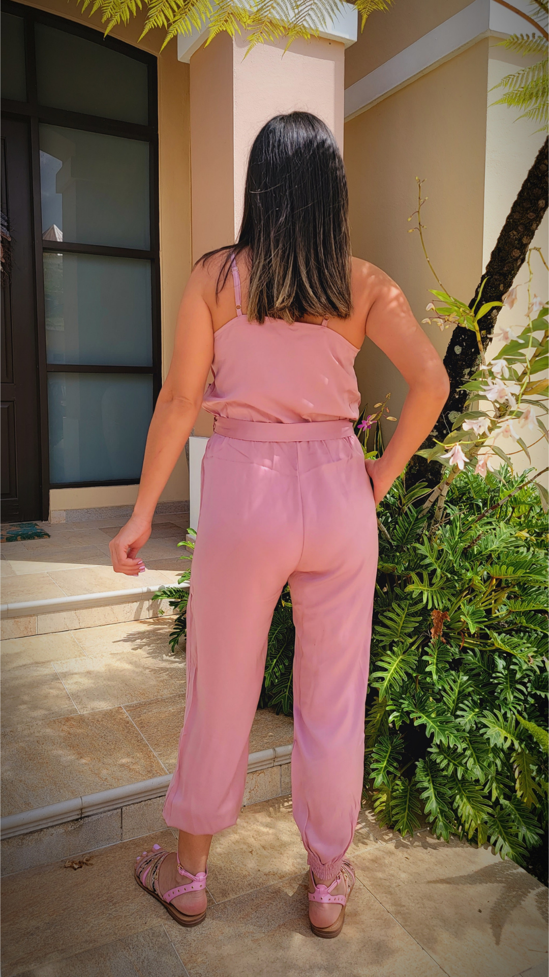 Pink V Neck Jumpsuit