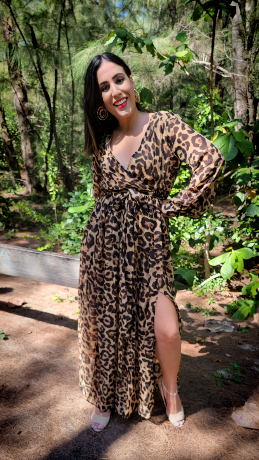 Long Sleeve Animal Print Maxi Dress