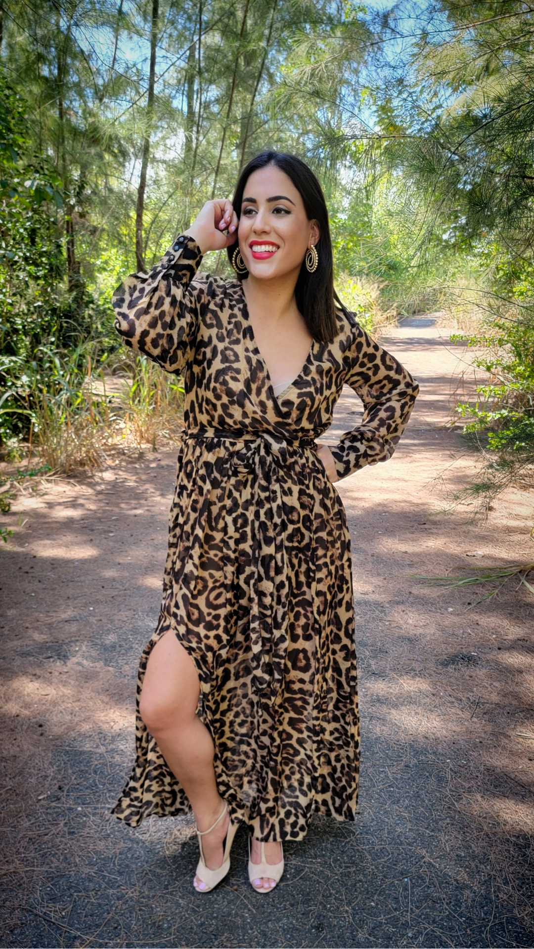 Long Sleeve Animal Print Maxi Dress