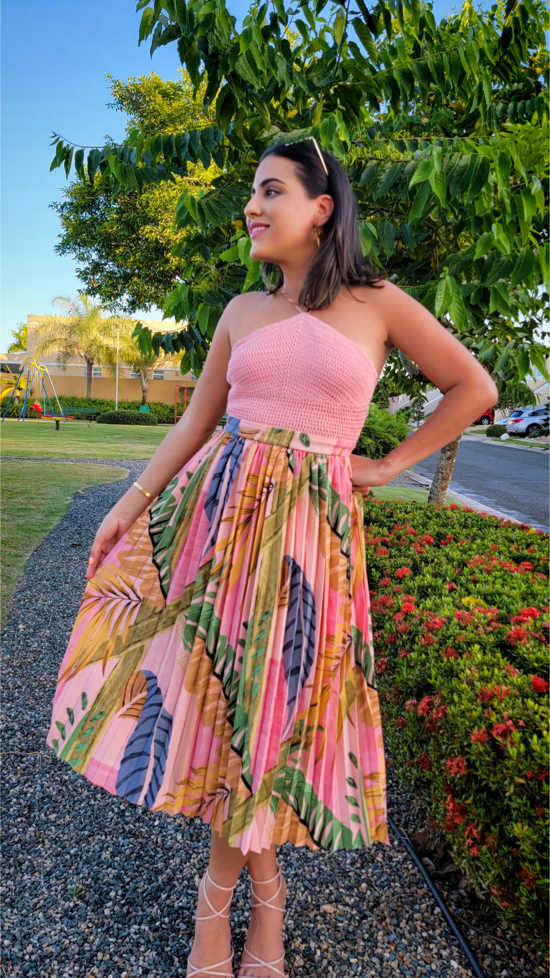 Tropical Print Midi Dress