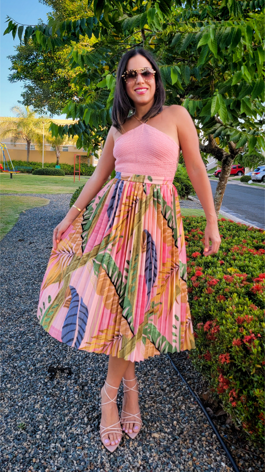 Tropical Print Midi Dress