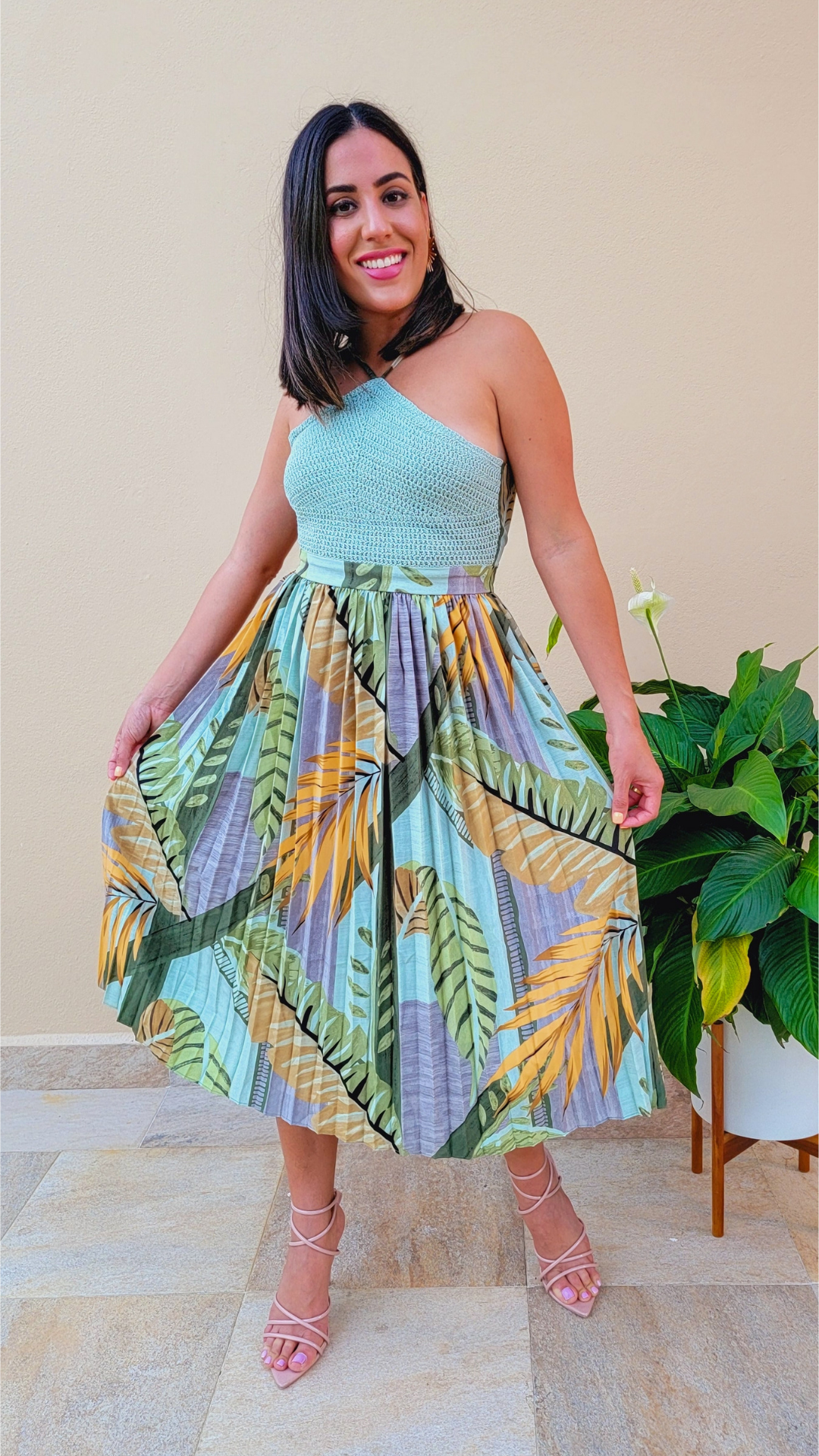 Tropical Print Midi Dress