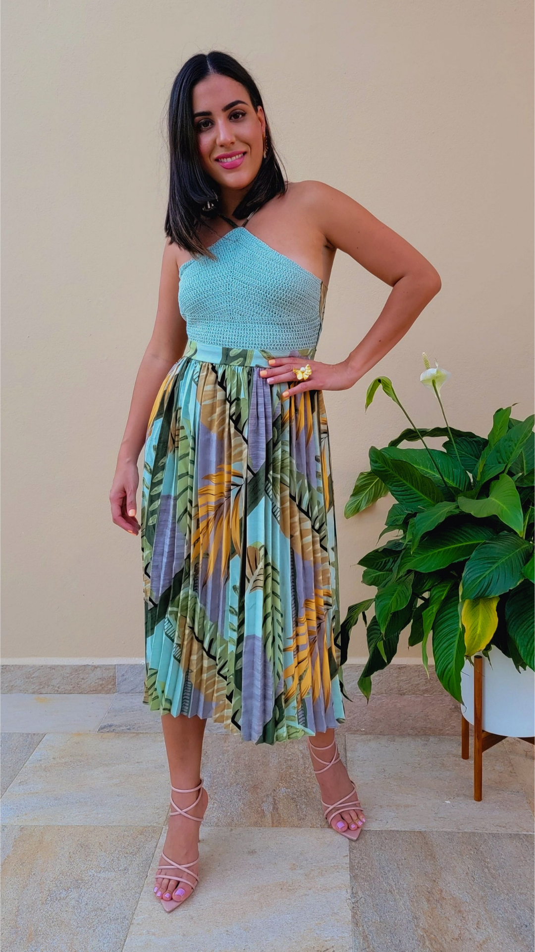 Tropical Print Midi Dress