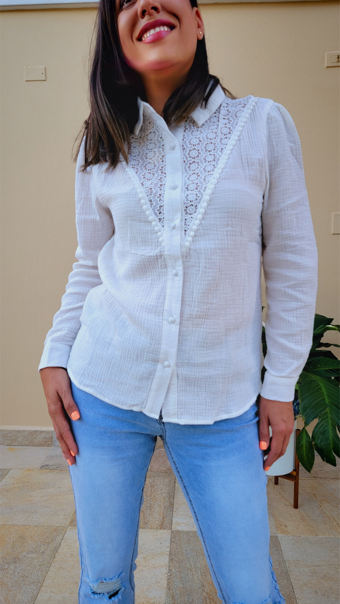 White Floral Detail Blouse