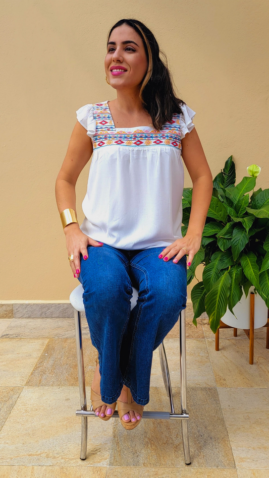 White Embroidered Top