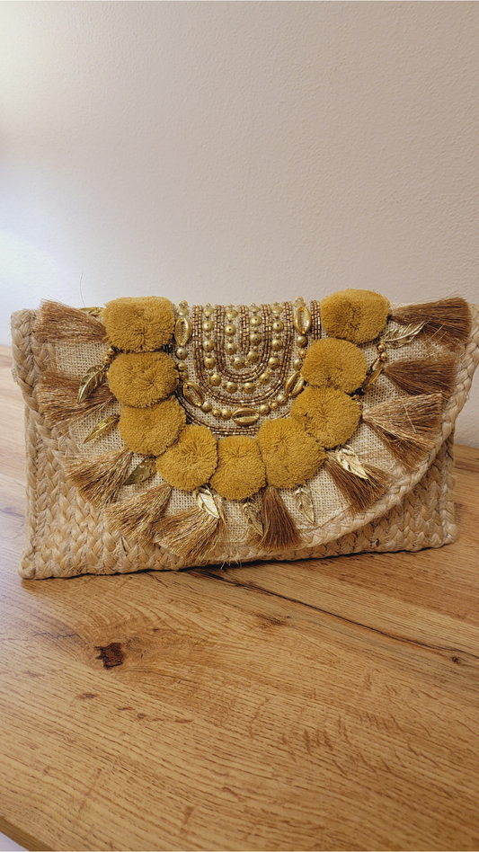 Handmade Embellished Jute Sling Bag