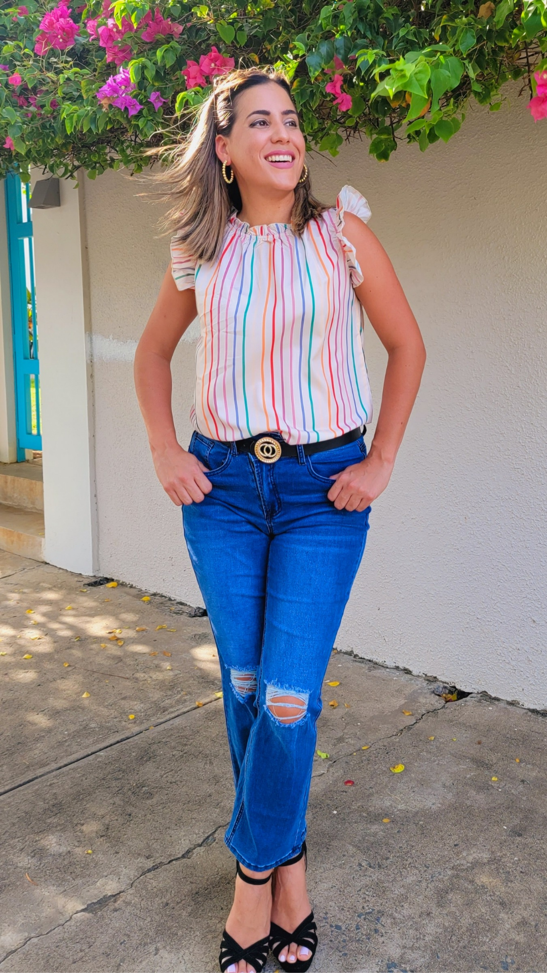 Striped Flutter Sleeve Tank Top