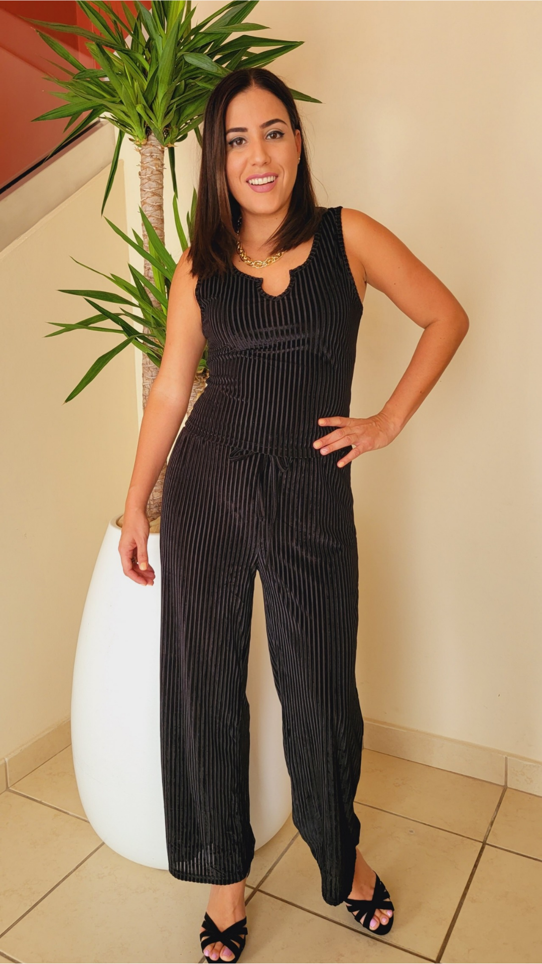 Black Ribbed Pants Set