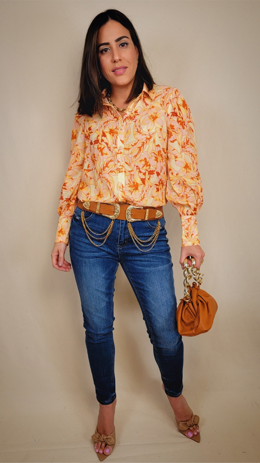 Yellow Floral Long Sleeve Blouse