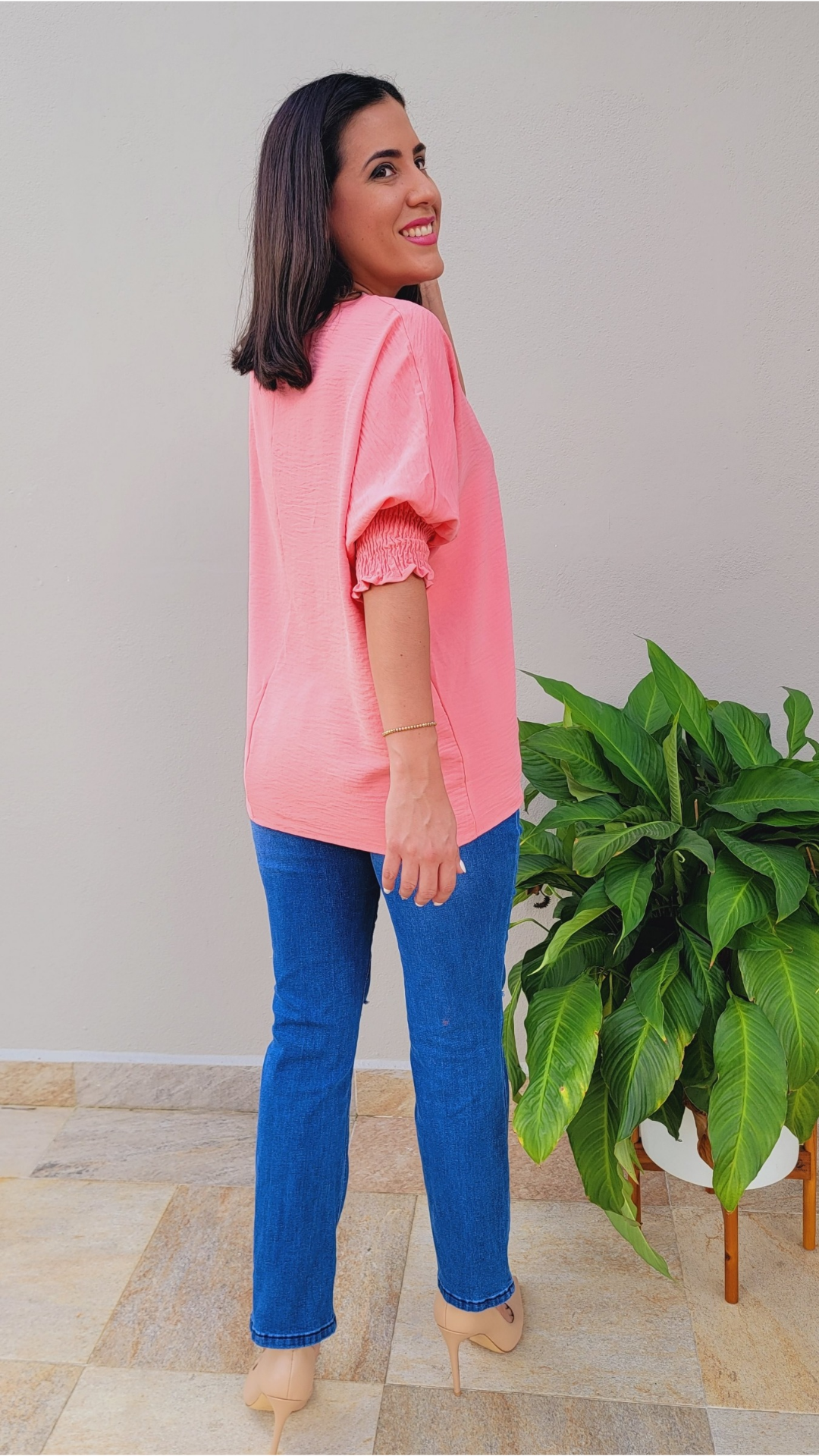 Smocked Wrist Oversized Blouse