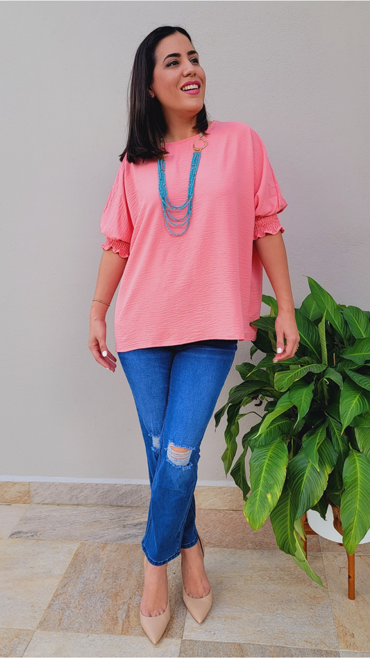 Smocked Wrist Oversized Blouse