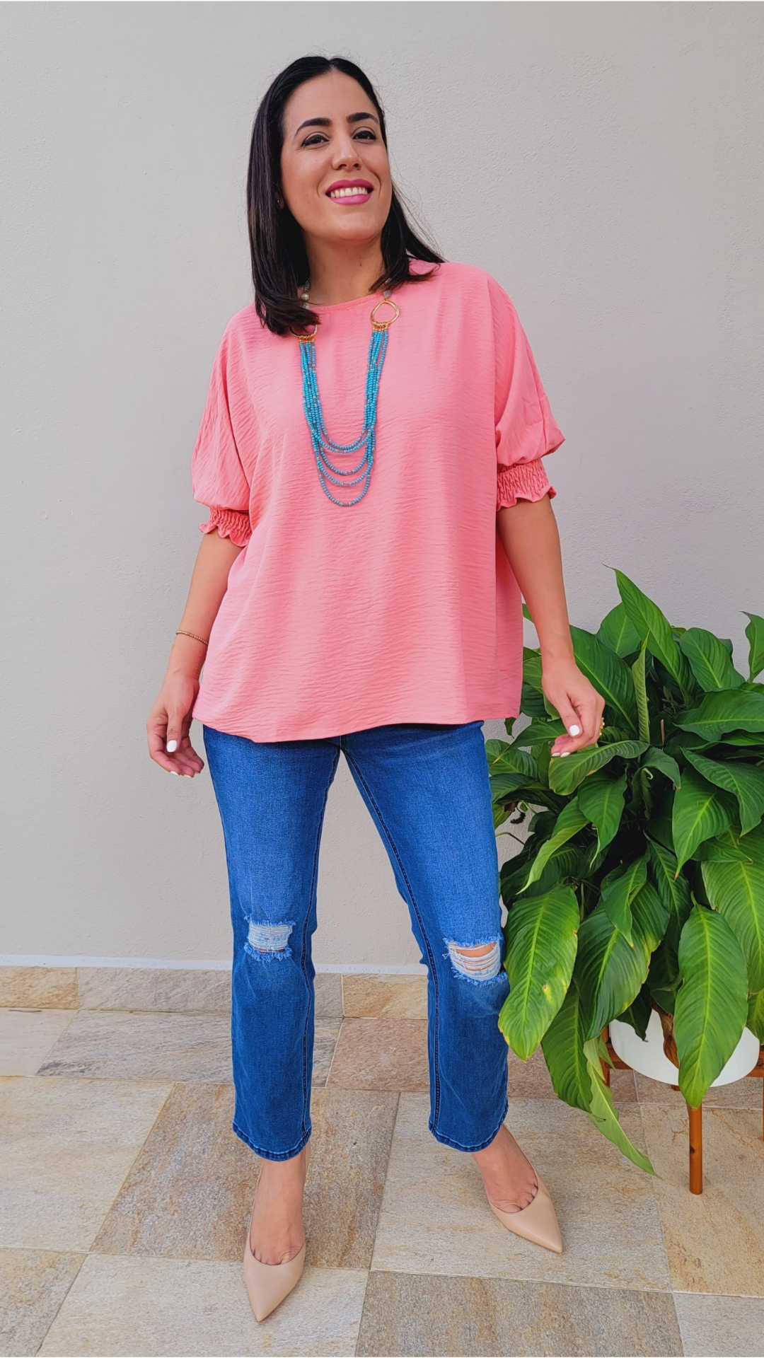 Smocked Wrist Oversized Blouse