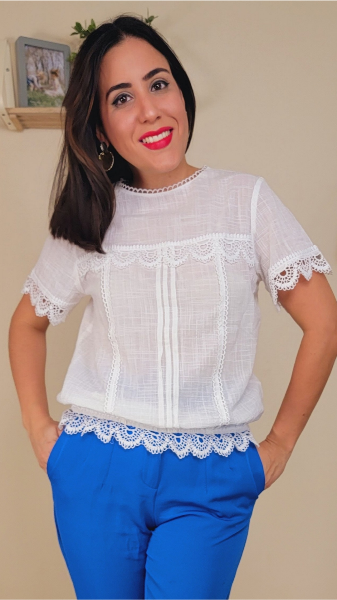 White Lace Short Sleeve  Top