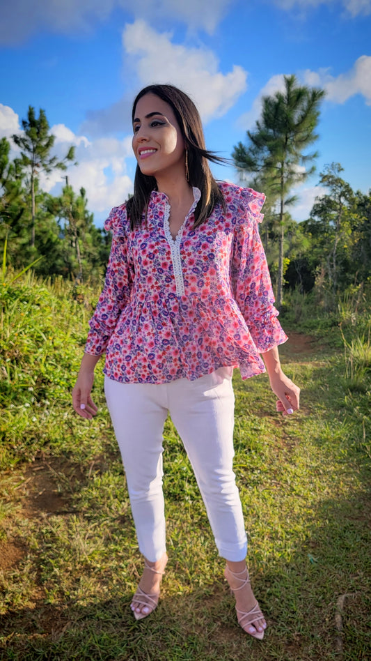 Floral Print Long Sleeve Blouse