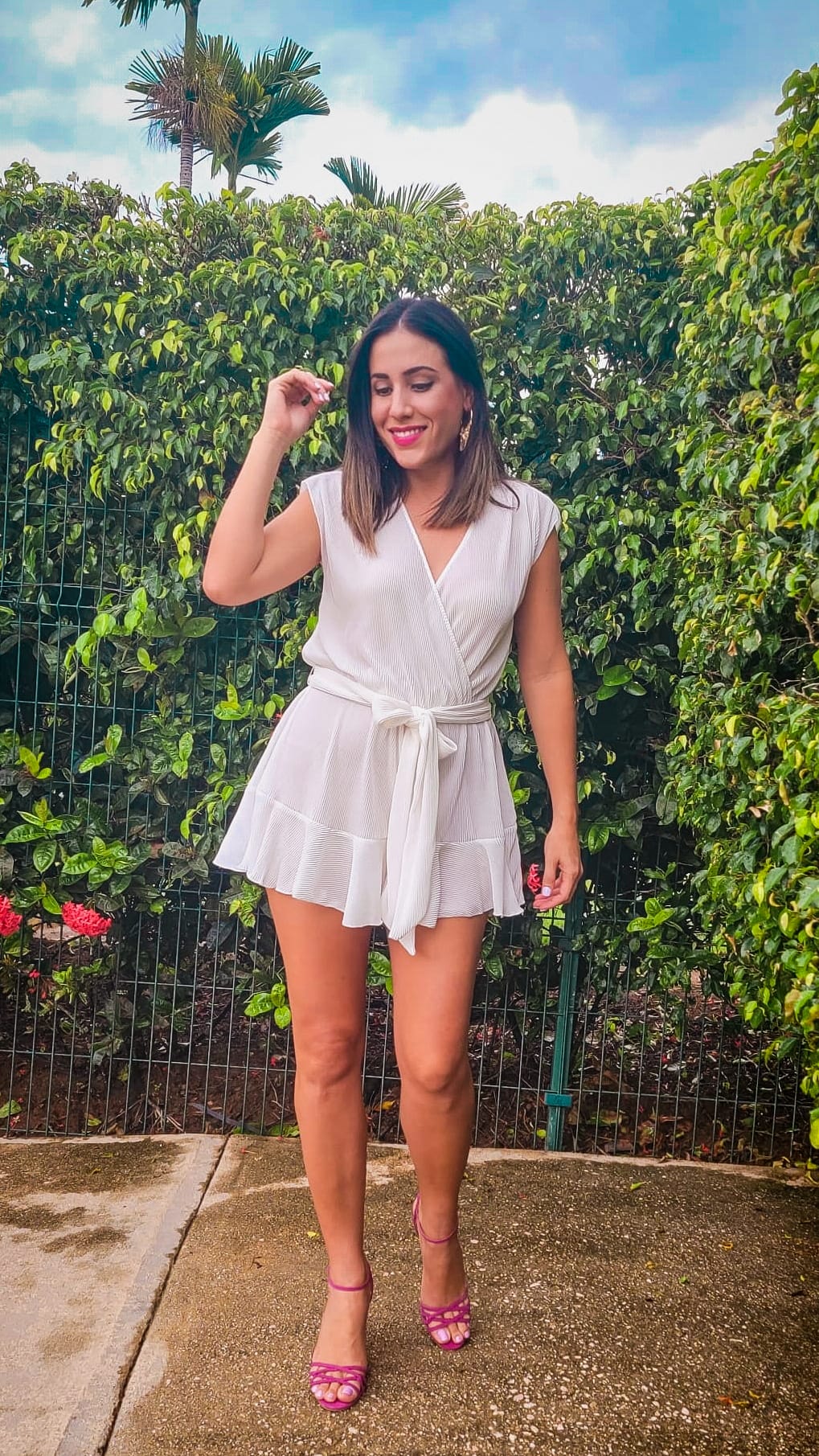 Pleated Romper with Ruffles